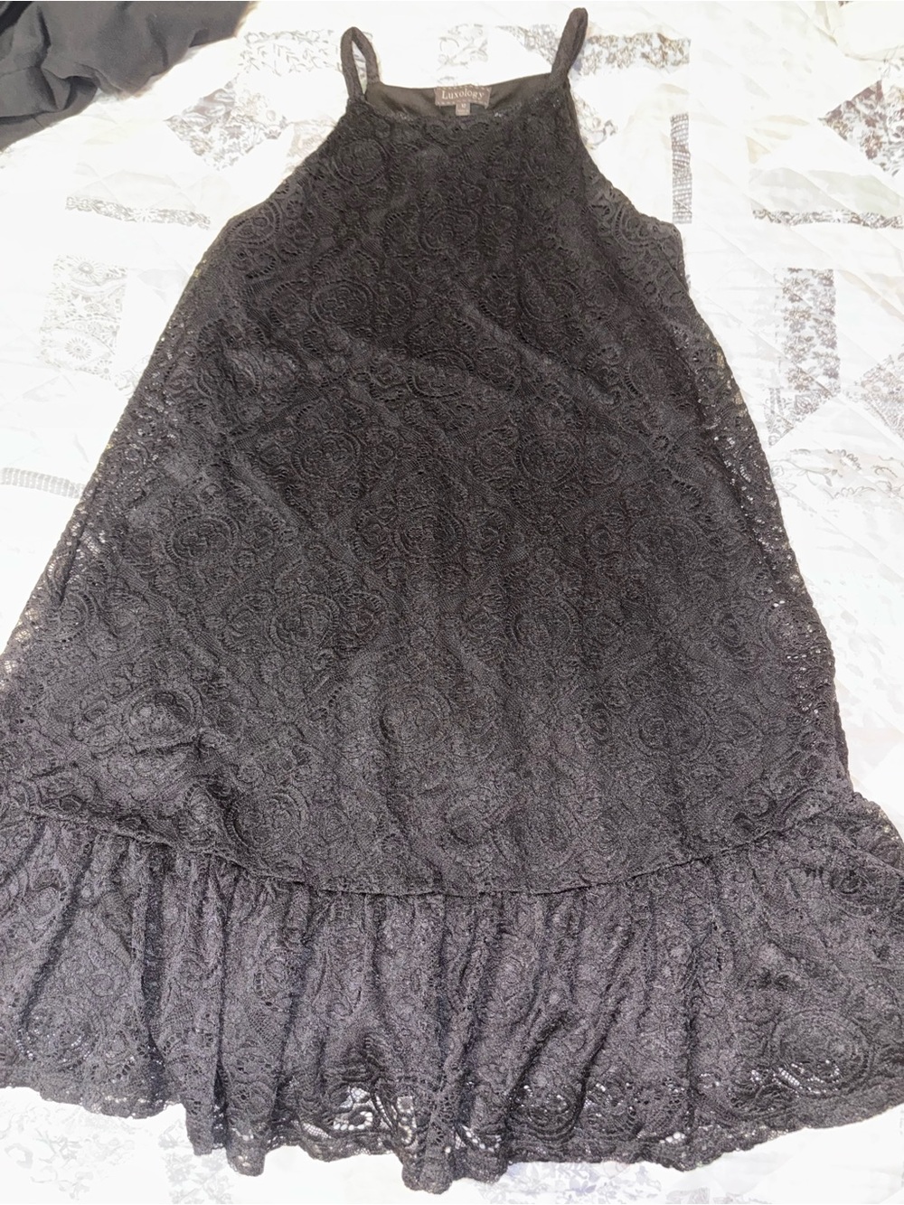 Luxology Black Lace Overlay Tank Dress